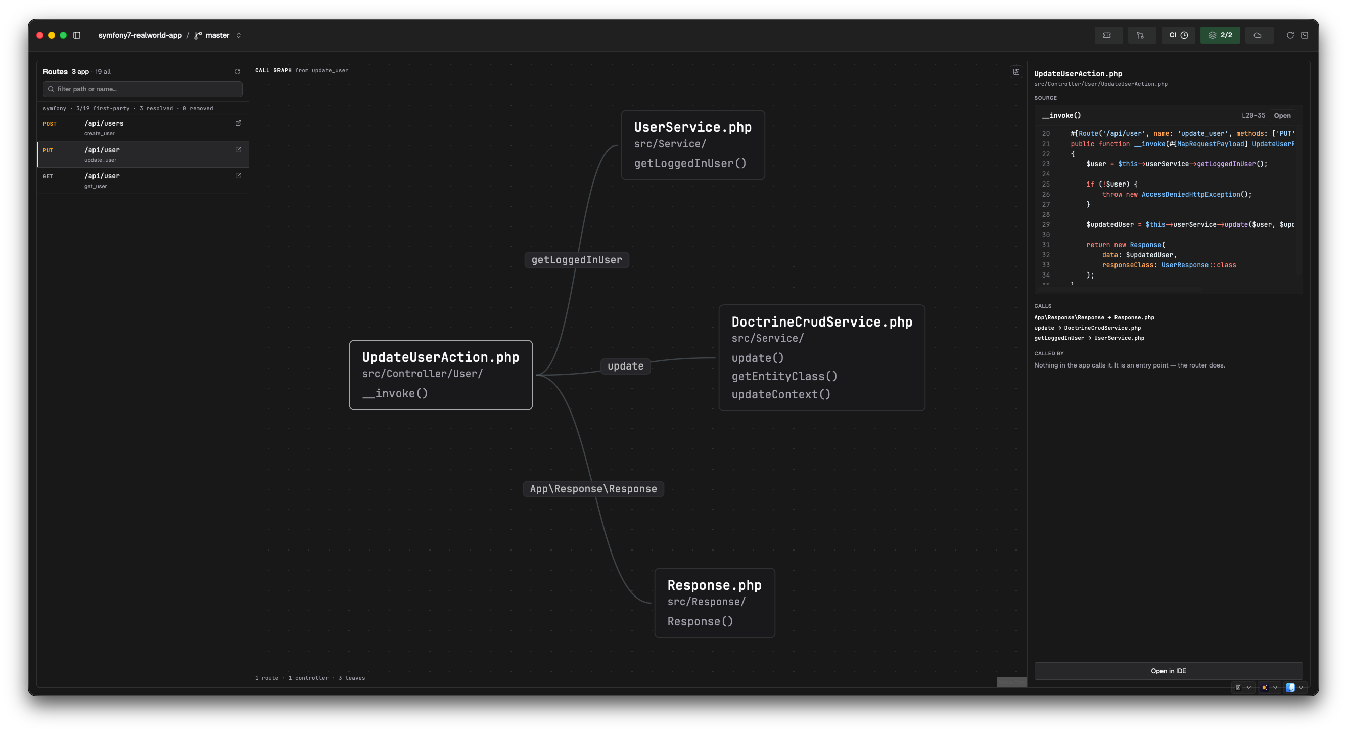 A route walked through the call graph