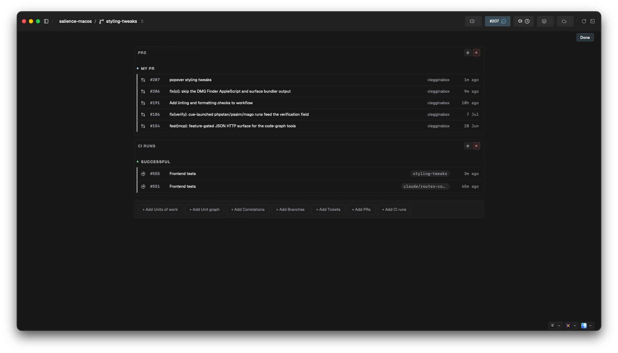 The dashboard in edit mode