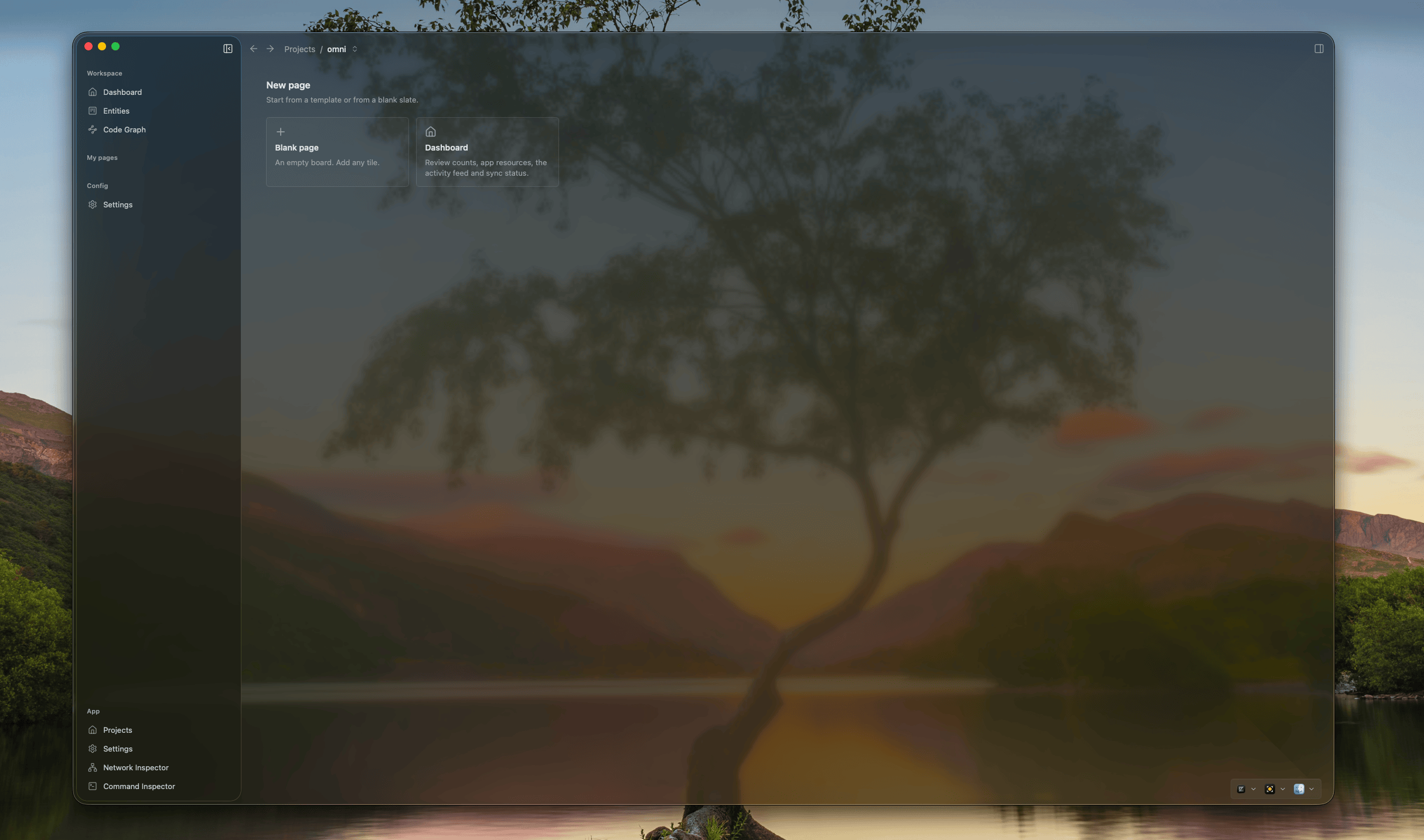 The new page picker with Blank page and Dashboard templates