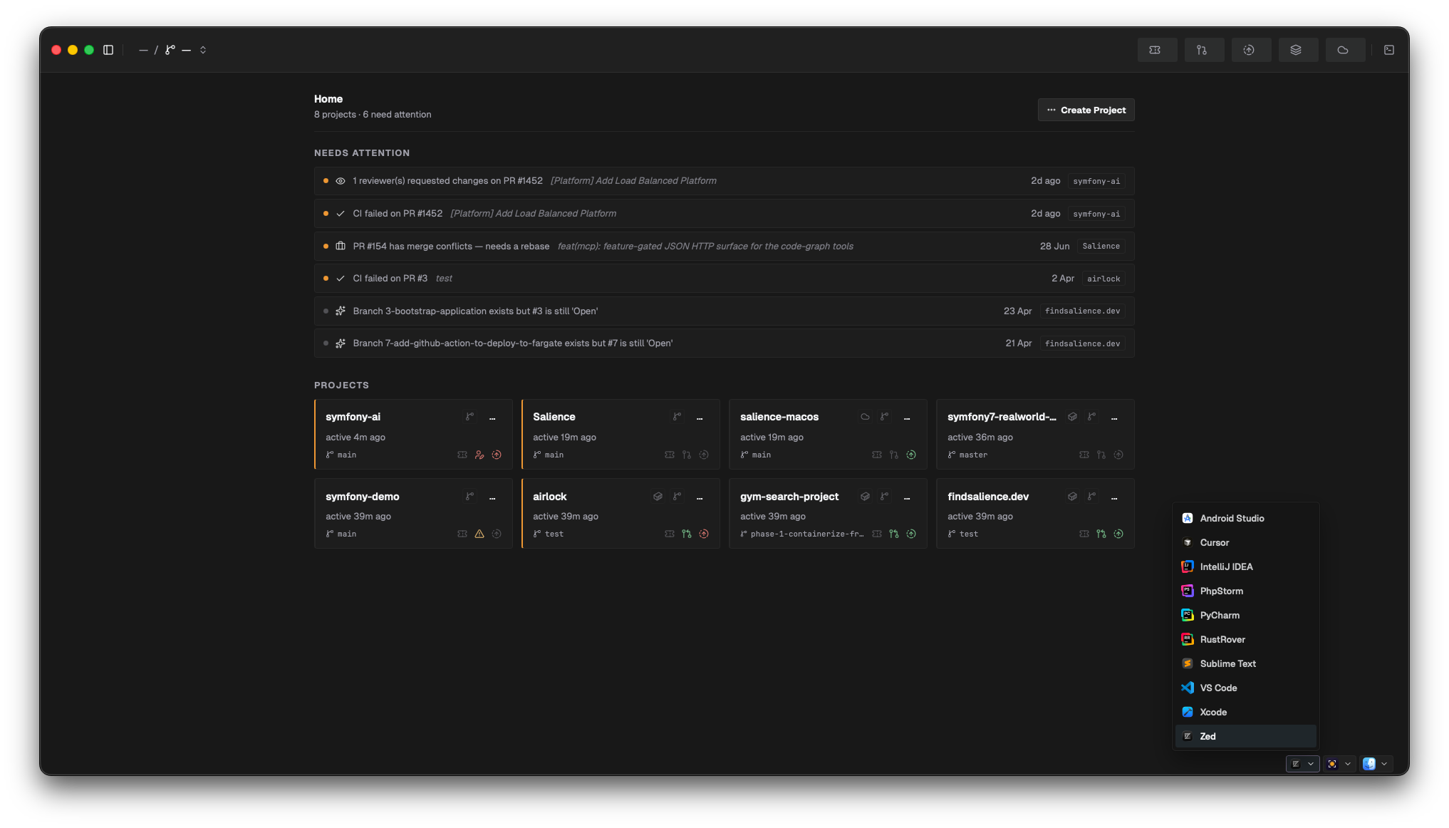 The editor launcher picker