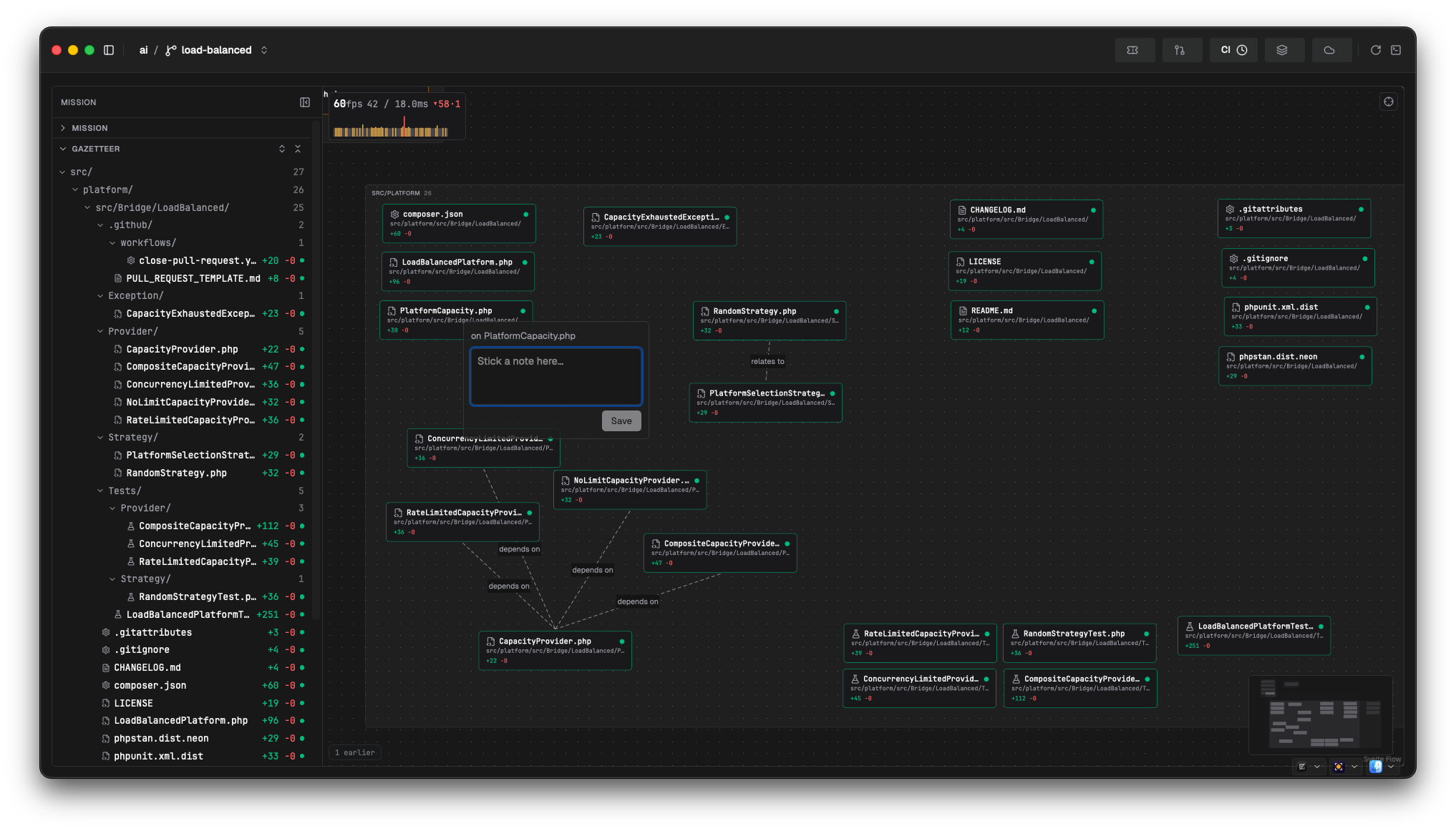 The note composer anchored to a file node