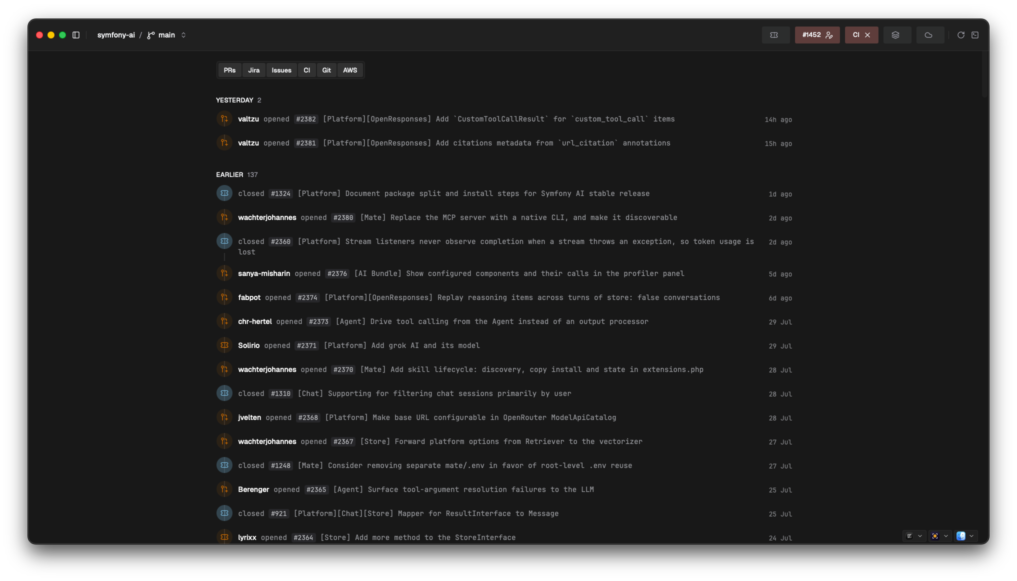 The project timeline with source filters