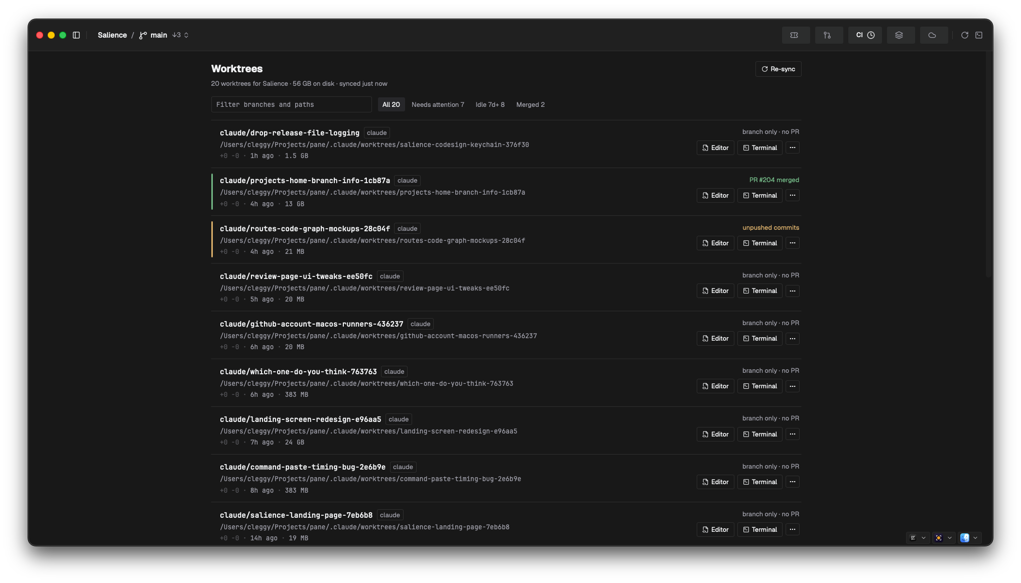 The worktrees cleanup-triage page